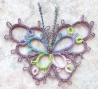 Butterfly tatted by Marie McCurry This butterfly was done in Lizbeth, size 20, springtime and antique violet med.